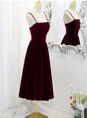 Wine Red Velvet Short Simple Wedding Party Dresses, Dark Red Homecoming Dresses