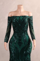 Women's Off Shoulder Mermaid Green Prom Dresses Bride Bridesmaid Dress Evening Party Gowns