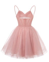 Dames V Neck Tulle Spaghetti -riemen Homecoming -jurken met korset terug korte prom -jurken voor tieners