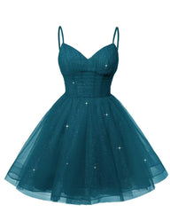 Dames V Neck Tulle Spaghetti riemen Mint Green Homecoming -jurken met korset terug korte promjurken voor tieners