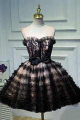 Black Layers Tulle Short Prom Dresses, A-Line Homecoming Party Dresses