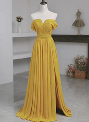 Yellow Chiffon A-line Simple Prom Dresses Yellow Bridesmaid Dresses prom Dresses shops