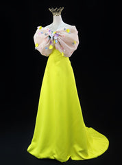 Yellow Strapless Bow Flower Prom Dresses