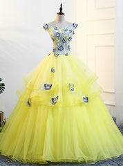 Yellow Tulle Off The Shoulder Butterfly Appliques Quinceanera Dresses