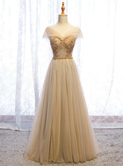 Yellow Tulle V-neck Beading Sequins Prom Dress