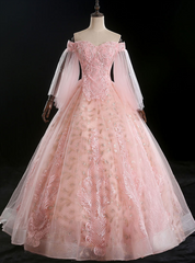 You Are Sure To Find The Perfect Pink Ball Tulle Sequins Off the Shoulder Appliques Quinceanera Dresses