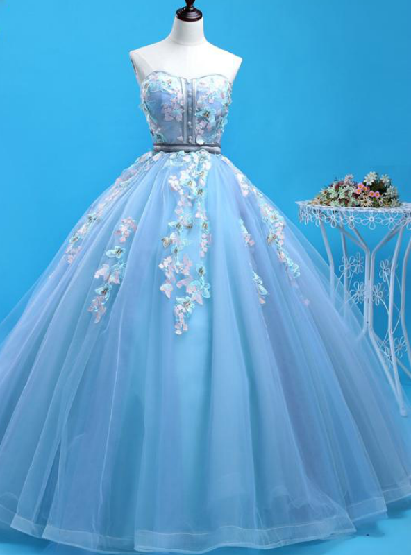 You Can Be The Star Blue Ball Gown Tulle Sweetheart Appliqeus Quinceanera Dress