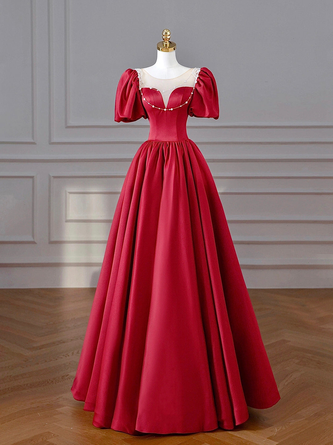 Burgundy Satin Long Prom Dresses, Lovely A-Line Formal Dresses