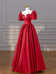 Burgundy Satin Long Prom Dresses, Lovely A-Line Formal Dresses
