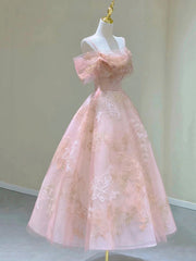 Pink Spaghetti Strap Tulle Lace Short Prom Dress, Cute A-Line Party Dress