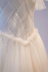 Champange Tulle Long Prom Dress, A-Line Evening Dress