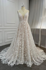 Elegant V-Neck Lace Long Prom Dresses, A-Line Evening Dresses