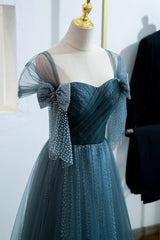 Blue Tulle Long A-Line Prom Dress, Lovely Blue Evening Party Dress