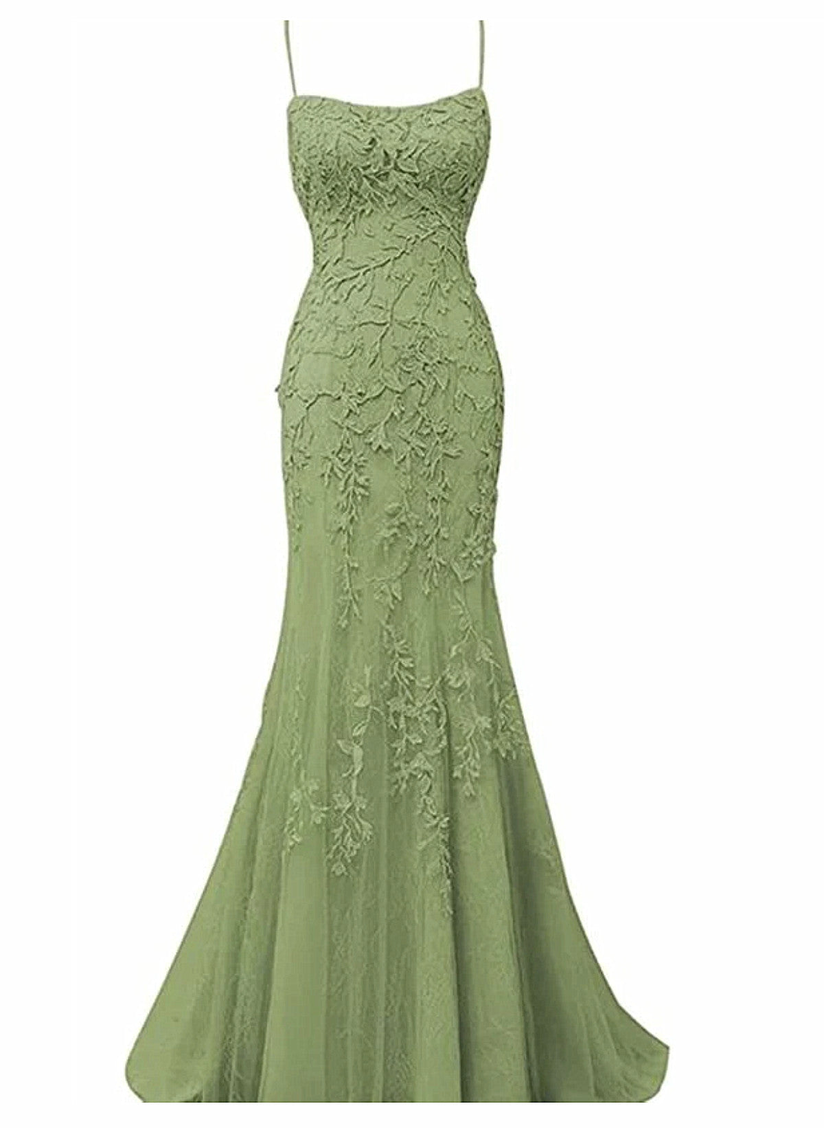 Lovely Sage Green Straps Mermaid Long Formal Dress Outfits For Girls, Lace-Up Evening Dress Outfits For Women Prom Dress
