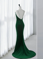 Green Velvet Mermaid Straps Long Formal Dress Outfits For Girls, Green Evening Dress Outfits For Women Party Dress