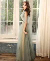 Green Tulle Hight Neck Tulle Lace Long Prom Dress, Tulle Formal Dress