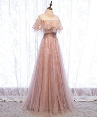 Pink Tulle Lace Long Prom Dress, Pink Tulle Formal Dress, 2
