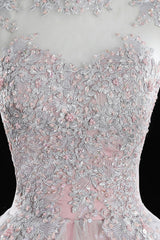 Pink Tulle Lace Sweet 16 Dresses, Long Quinceanera Dresses