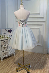 Lovely Strapless Tulle Lace Knee Length Prom Dress, A-Line Party Dress