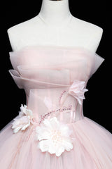 Lovely Pink Tull Applique Ball Gown Formal Dress, Pink Sweet 16 Dress