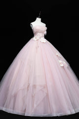 Lovely Pink Tull Applique Ball Gown Formal Dress, Pink Sweet 16 Dress
