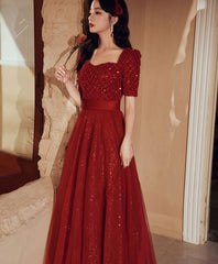 Burgundy Tulle Beds Long Prom Dress, Burgundy Tulle Formal Dress