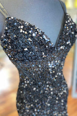 Black Sequins V-Neck Backless Short Party Dress