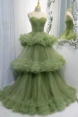 Princess Spaghetti tira o vestido longo de tule verde um vestido formal em camadas de linha