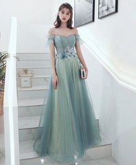 Green Tulle Lace Long Prom Dress, Green Tulle Formal Dress, 1