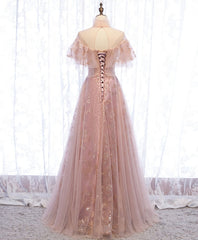 Pink Tulle Lace Long Prom Dress, Pink Tulle Formal Dress, 2