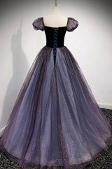 Purple Velvet Tulle Long Prom Dresses, A-Line Evening Dresses