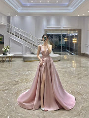 Pink A-Line Long Prom Kleider Abendkleider