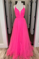 A-line Hot Pink Long Formal Dress