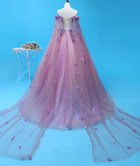 Light Purple Tulle Long Sweet 16 Gown Flowers Quinceanera Prom Dress