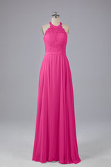 Elegant Halter Illusion Lace Floor Length Bridesmaid Dresses