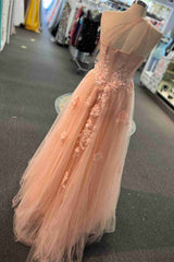 Sweetheart One Shoulder Pink Prom Dress Outfits For Women with Flowers