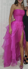 Kuuma vaaleanpunainen yksinkertainen iltapuku pitkä prom -mekko