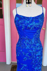 Королівське блакитне плаття з русалкою з аплікаціями