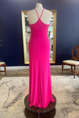 SHEED HALTER Hot Pink Lange prom -jurk met slib