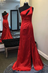 Русалка на одно плечо красное платье для выпускного вечера с замочной скважиной