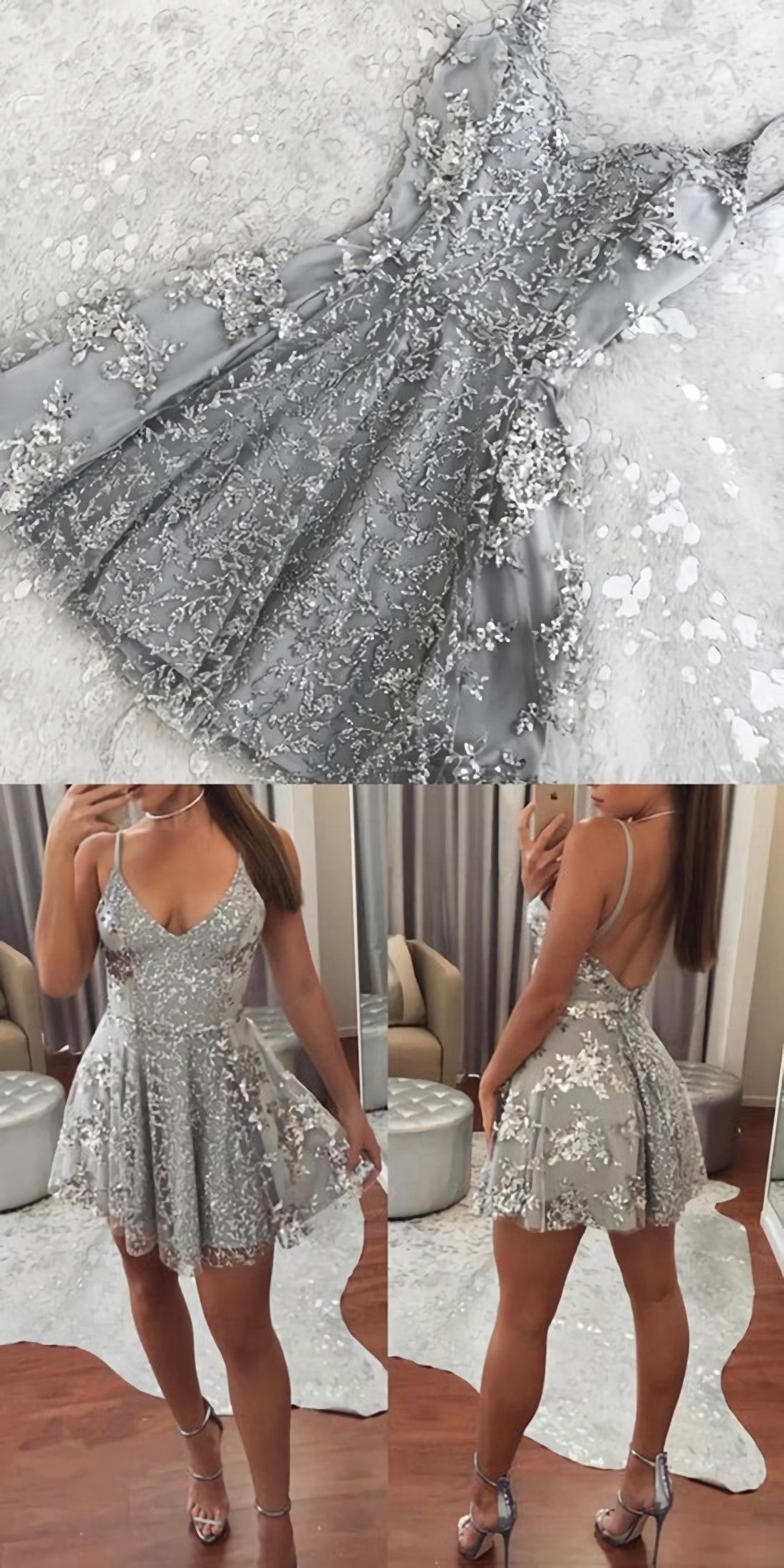 Charming Lace Prom Dress, Sexy Short Prom Dress, Spaghetti Straps Prom Gowns Homecoming Dress, Hot
