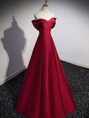 A-Line Burgundy Off Shoulder Long Prom Dress Outfits For Girls, Burgundy Evening Dress