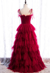 A-Line Long Spaghetti Strap Red Prom Dresses For Black girls For Women,Black Layers Tulle Evening Dress
