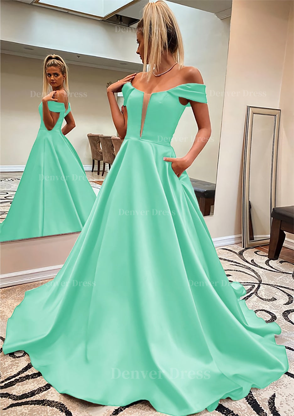 Green prom dress with pockets best sale