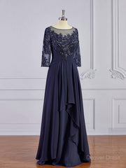 A-Line Bateau Floor-Length Chiffon Mother of the Bride Dresses For Black girls With Appliques Lace
