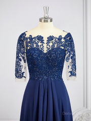 A-Line Bateau Tea-Length Chiffon Mother of the Bride Dresses For Black girls With Appliques Lace