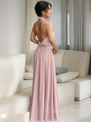 A-Line Halter Floor-Length Stretch Crepe Mother of the Bride Dresses For Black girls With Ruffles