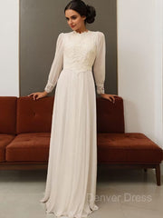 A-Line Jewel Floor-Length Chiffon Wedding Dresses