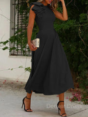 A-Line Jewel Sleeveless Stretch Crepe Mother of the Bride Dresses For Black girls With Ruffles