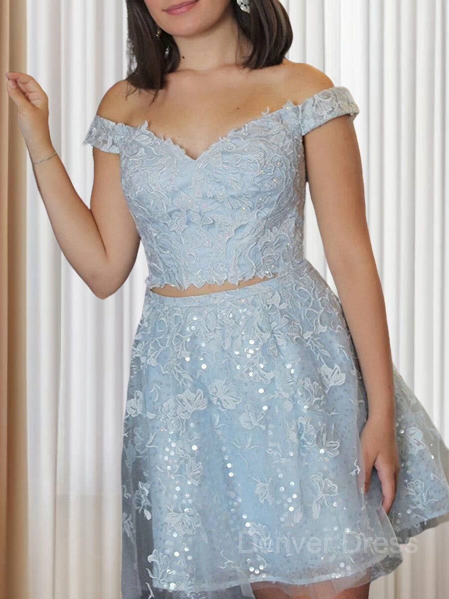 A-Line Off-the-Shoulder Short Lace Applique Homecoming Dresses
